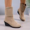 Женские ботильоны на танкетке, зимняя мода, повседневная обувь для женщин, элегантные высокие каблуки, круглый носок, платформа, однотонные ботинки