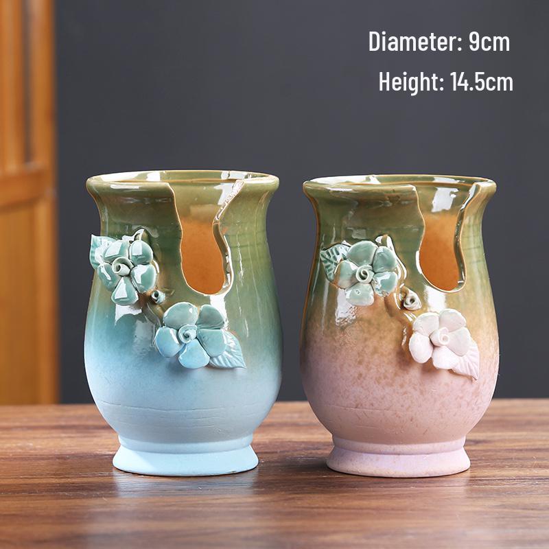 Retro Ceramic Succulent Pot - Large & Small with Creative Handmade Relief Design