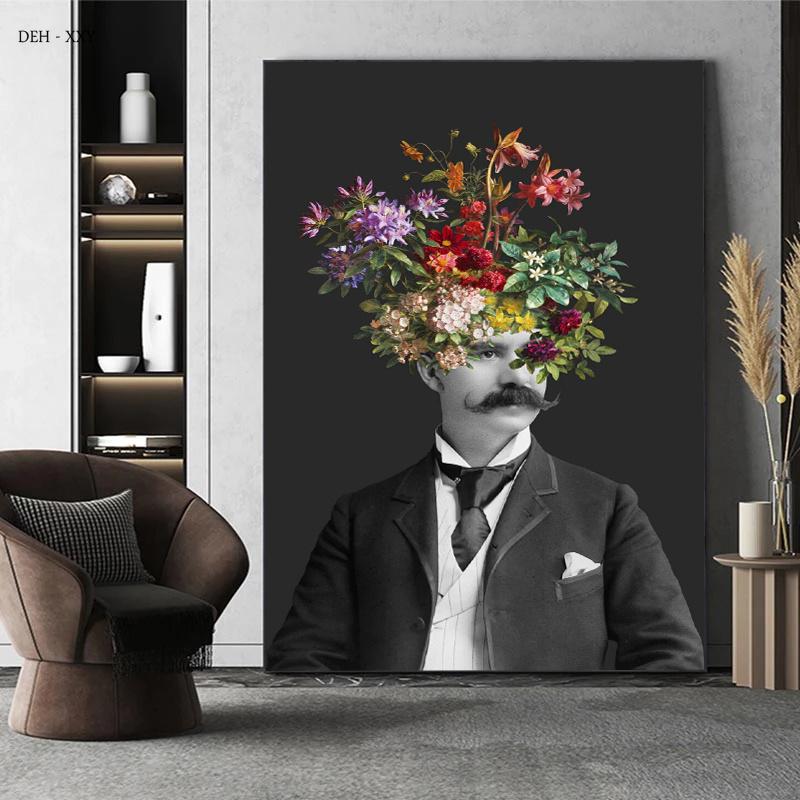 Винтажная Знаменитая Картина Девушка с Жемчугом Цветы Холст Постер Мона Лиза с Цветами Картина Куадрос Настенное Искусство Домашний Декор