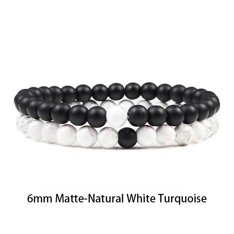 Set Bracelet Couples Distance Black White Natural Lava Stone Tiger Eye Beaded Yoga Bracelets for Men Women Elastic Rope Jewelry