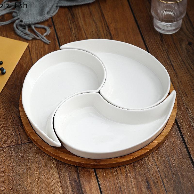 Многосекционная керамическая тарелка для фруктов Деревянный поднос Тарелки для закусок Десертные тарелки Домашняя посуда Поднос для сухофруктов Орехов Конфет Кухонные принадлежности