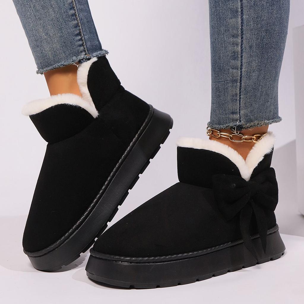 Уютные зимние сноубутсы с плюшевой подкладкой для мужчин и женщин - Элегантный бант, Мягкая подошва, Модные тапочки для дома/улицы