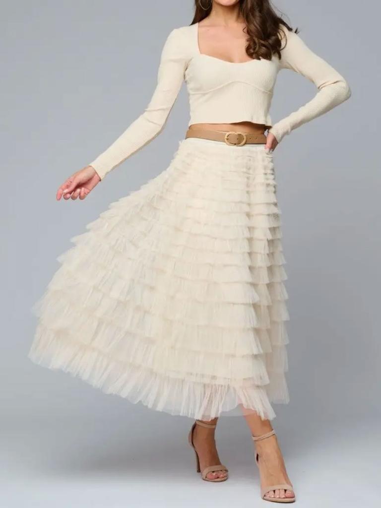 Эластичная талия Сетчатые длинные юбки для женщин Элегантные винтажные с высокой талией Пышная юбка из тюля Юбка-торт Женская одежда