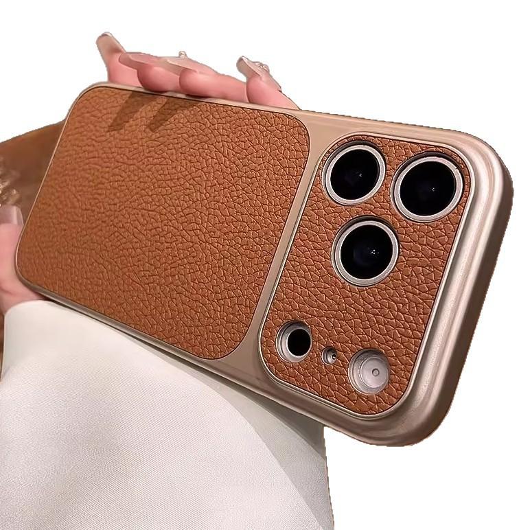 Применимо к чехлу для мобильного телефона iPhone18PROMAX, кожа с узором личи, матовый защитный чехол Apple 17 Corning со всех сторон 16.