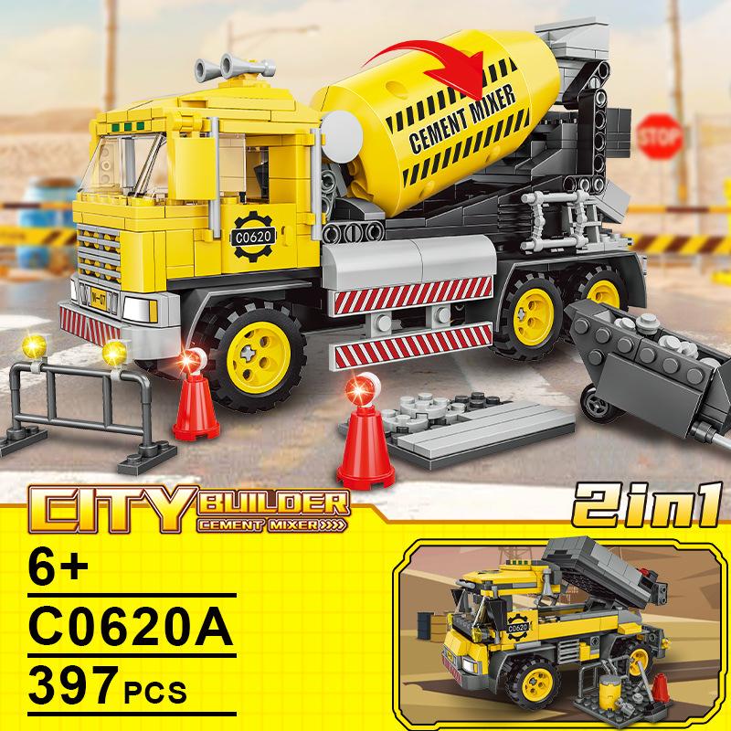 Building Block Project City Builder Mixer Truck 2-In-1 Children'S Toys Small Granular Gifts
