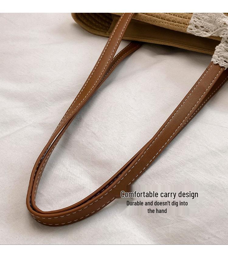 Women's Large Capacity Woven Straw Shoulder Bag - 2025 Spring Niche Beach Bucket Bag with Texture for Commute