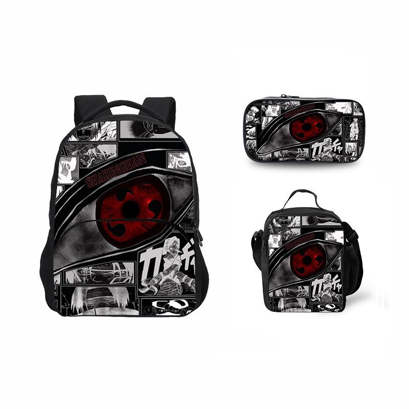 Printed Naruto three-piece set Children's school bag Meal bag Pencil bag Male and female students Backpack