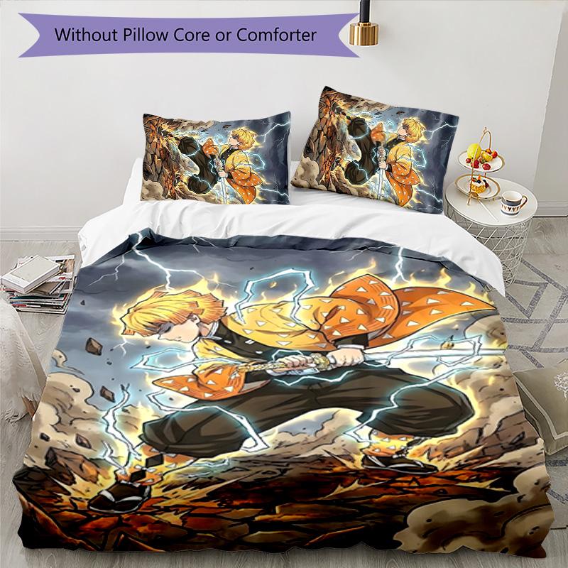 3pcs Agatsuma Zenitsu (4) Design Cover Set - HD Printed Bedding with 1 Cover and 2 Pillowcases - Perfect for Home and Dorm Decor