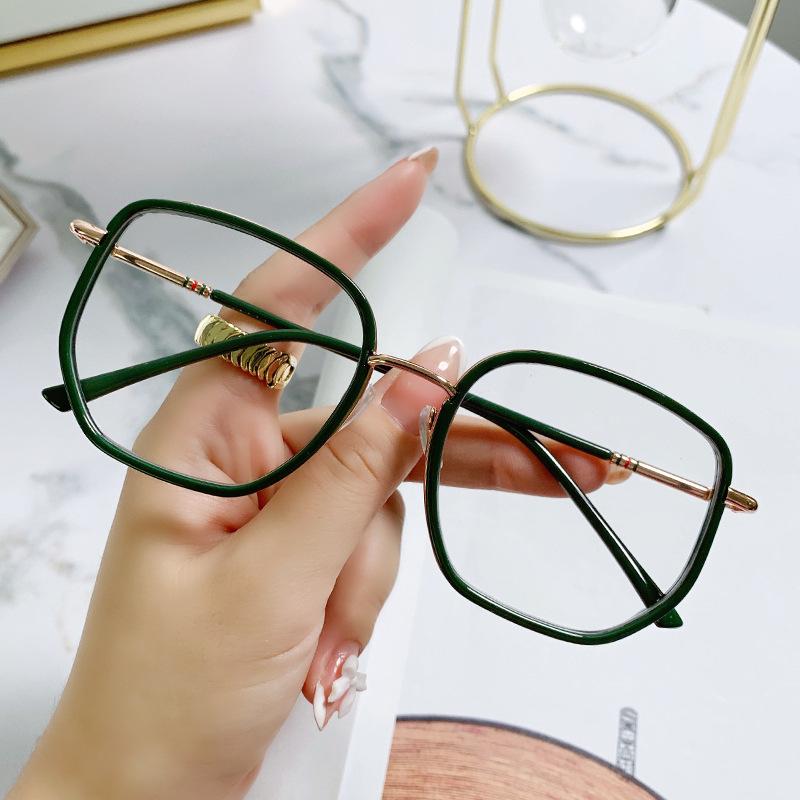 Large frame retro transparent TR glasses frame polygonal alloy ins wind flat mirror