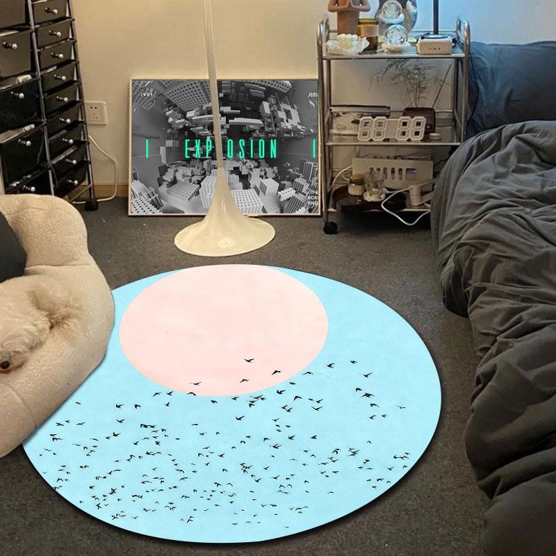 Artistic Round Moon Multicolor Floor Rug, Non-Slip Floor Mat for Hallway