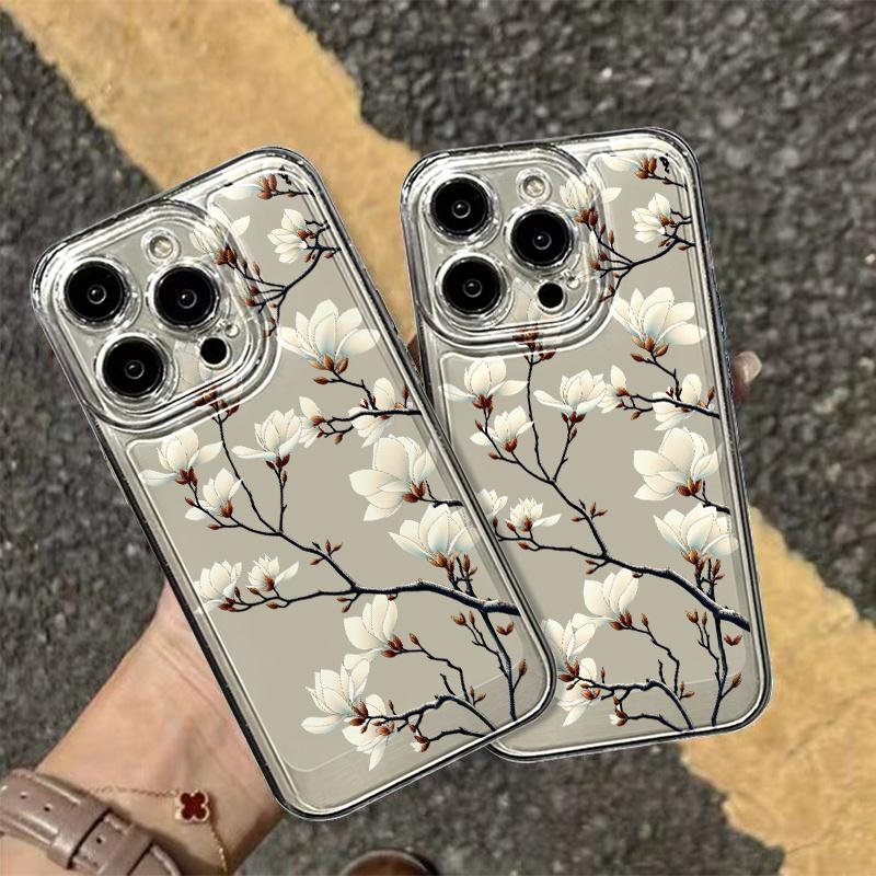 Jade Orchid Branch Pattern Phone Case Suitable for iPhone 17 16 15 14 13 12 11 Pro/Max/Plus Anti Drop and Anti Shock Back Cover