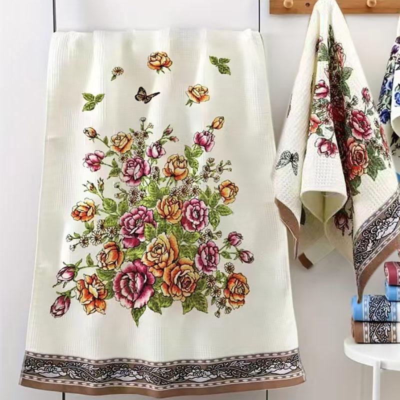 Floral Face Wash Towel 34x74cm Bath Towel 74x135cm Ethnic Style Bath Towel Breathable Quick-drying Size