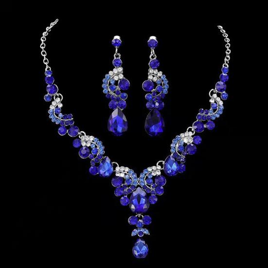 1 комплект ювелирных изделий, ожерелье, серьги, роскошные стразы, изысканное сверкающее ожерелье с подвеской в ​​тон, длинные висячие серьги на шею невесты