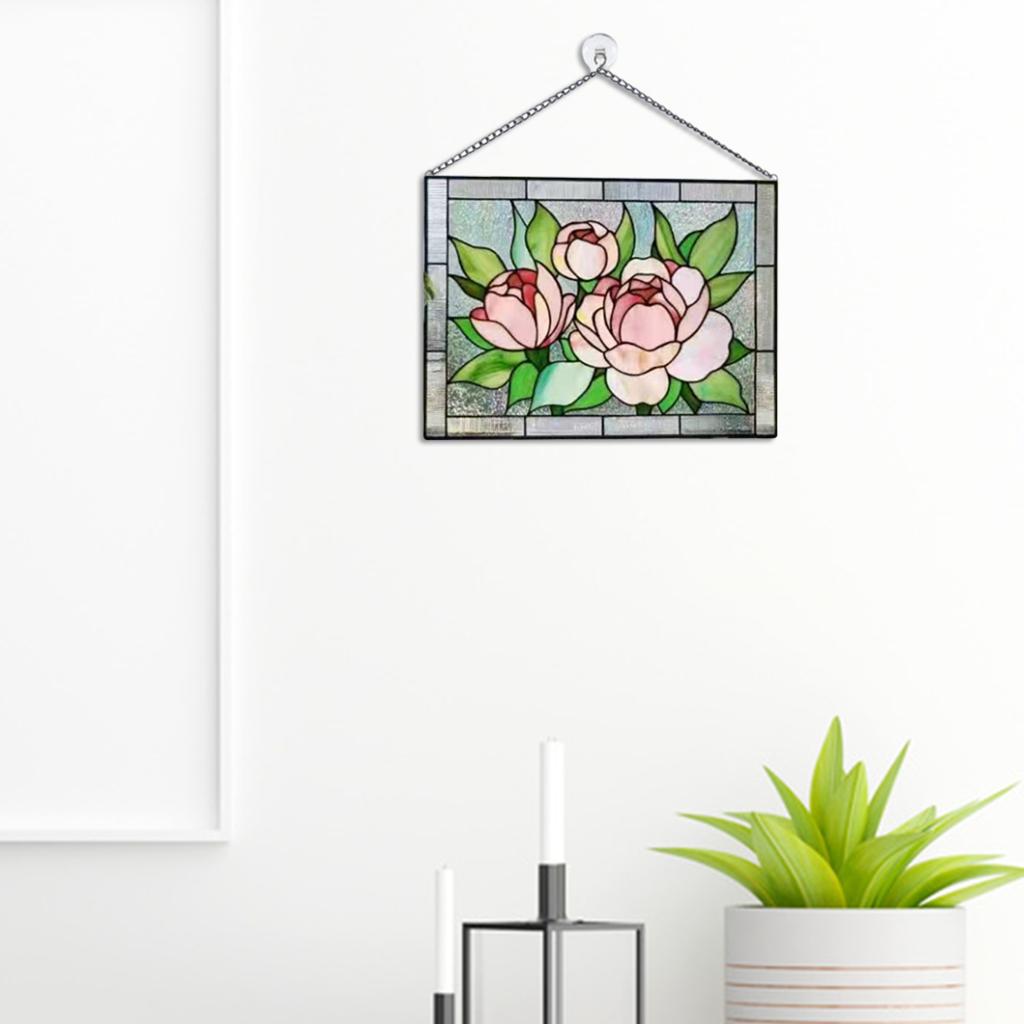 Stained Glass Window Stained Glass Window Hangings Panel Gorgeous Flowers with Chain Stainglass Window Decors Wall Art Flowers