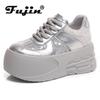 Fujin 9cm High Brand Mesh Chunky Sneaker Hollow Comfy Sunthetic Summer Casual Shoes Platform Wedge Flats Bling Leather Fashion