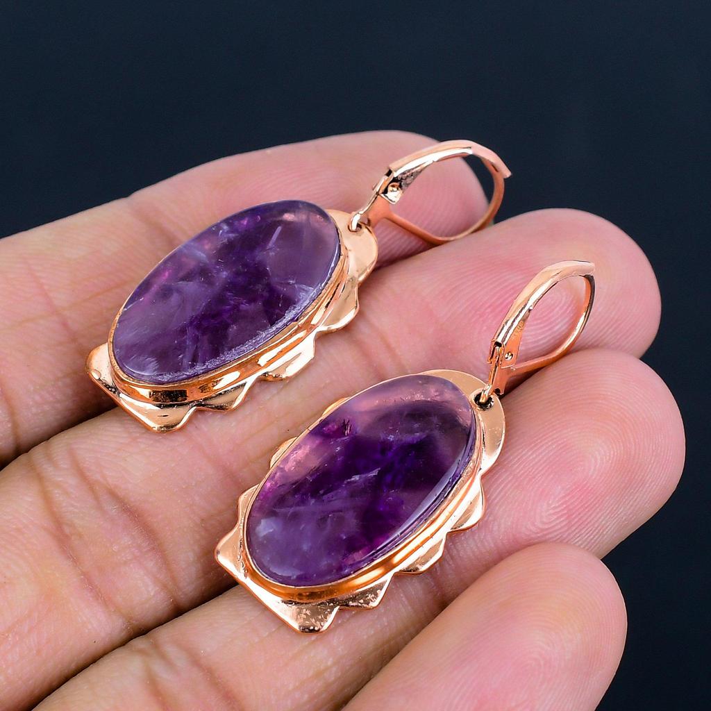 Amethyst Gemstone Handmade Copper Jewelry Earrings For Wedding Gift
