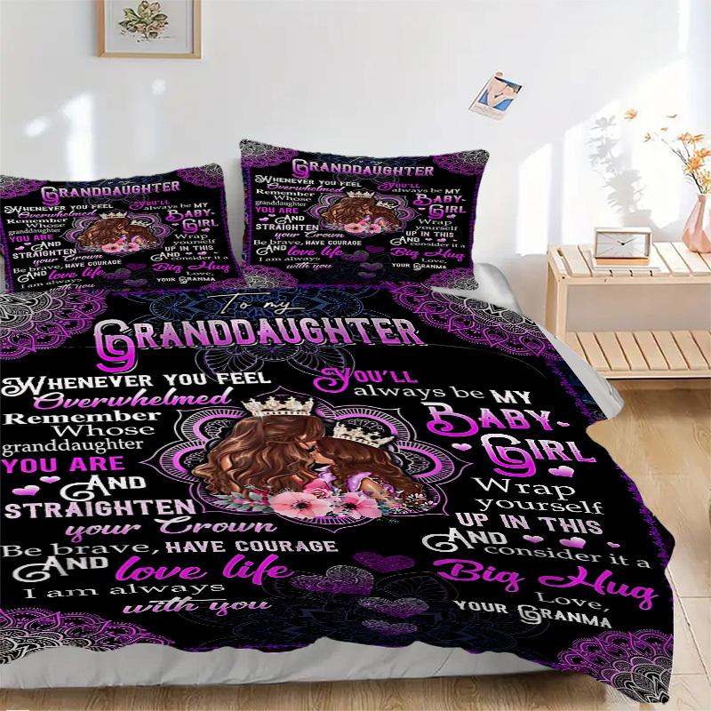 3pcs Granddaughter Inspirational Quotes Duvet Cover Set - Machine Washable, Includes 1 Cover and 2 Pillowcases, No Core Included yy251013070