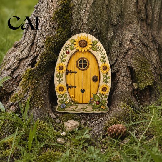 Durable Fairy Door for Garden Mini Wooden Door, 2D Flat Miniature Unique House Gate DIY Craft, Dollhouse Accessory, Wall Terrarium Decor Festive