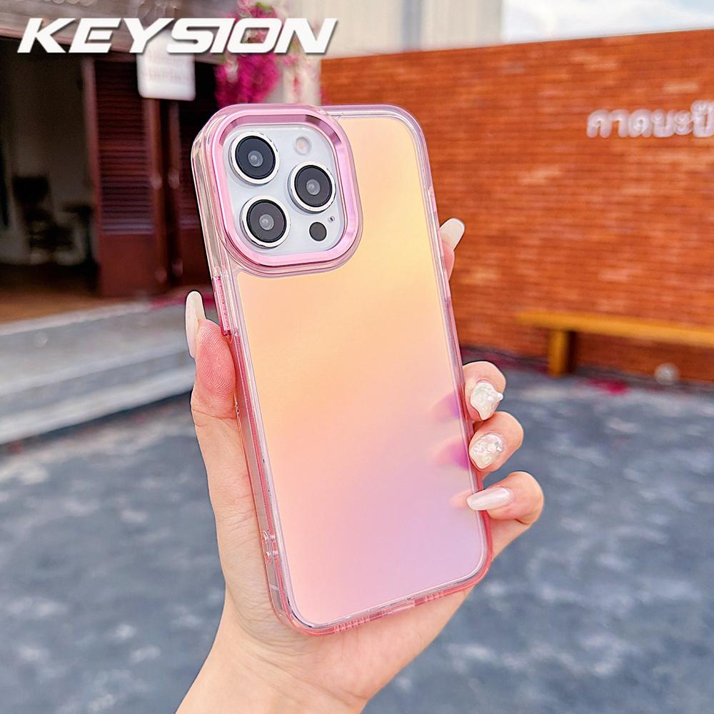 KEYSION Модный цветной лазерный градиентный чехол для телефона iPhone 14 15 Pro Max Мягкий ударопрочный задний чехол из ТПУ+ПК для iPhone 14 15 Plus