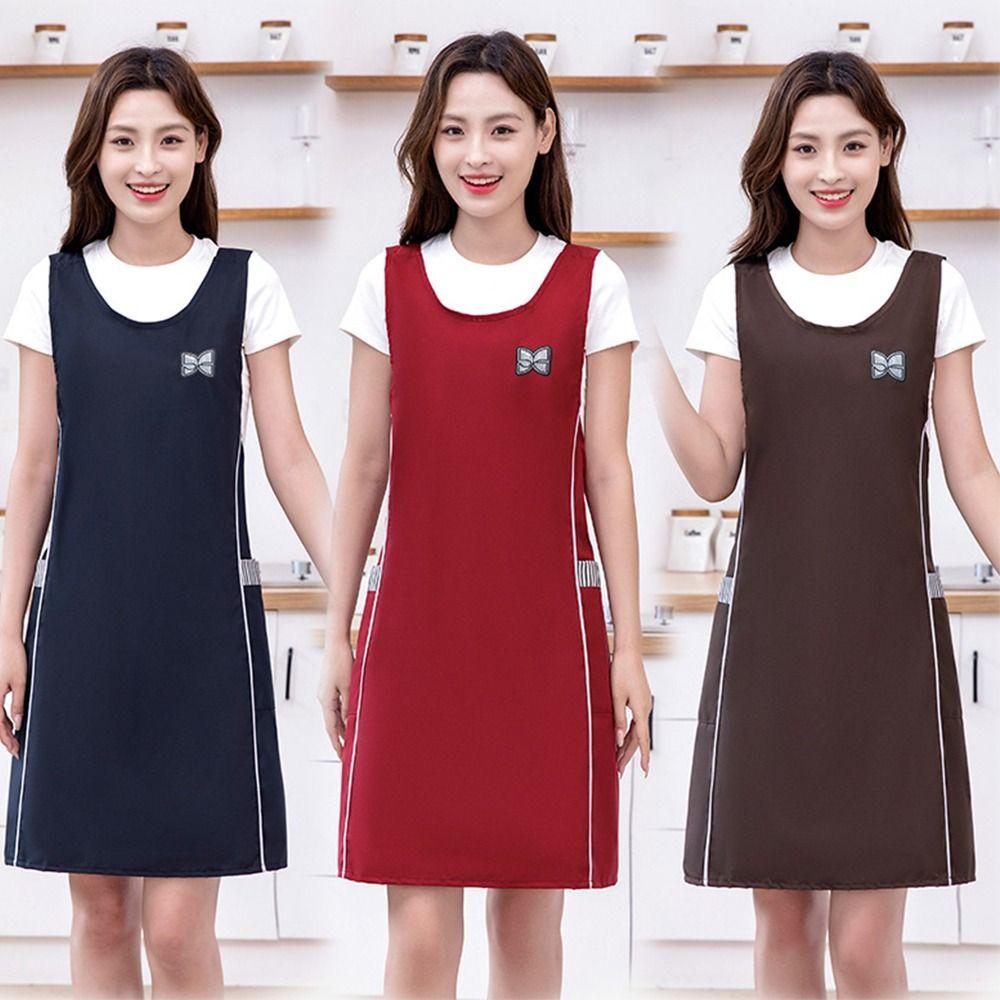 Oil-proof Waist-Cinching Shoulder Strap Apron Solid Color Catering Work Clothes for Home Kitchen