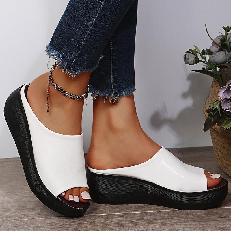 Fashion Women Sandals Wedge Heels Platform Sandalias Mujer 2024 Soft Leather Summer Sandals With Wedges Shoes For Women Outdoor Slippers