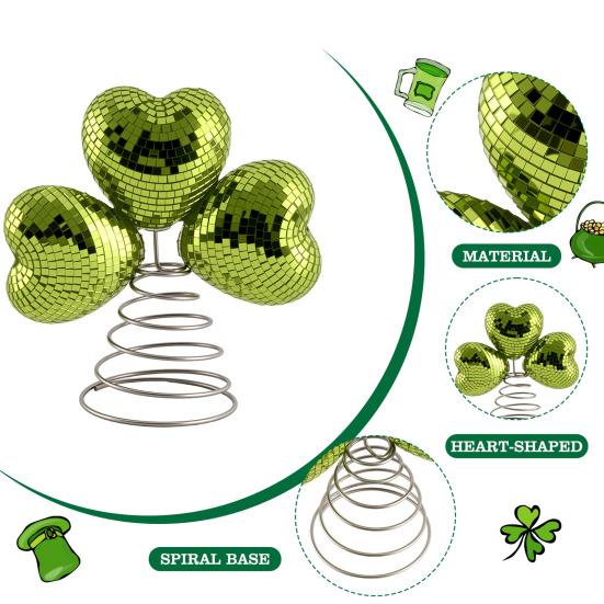 Верхушка для елки в виде диско-шара, украшение в виде трехлистного клевера с дизайном сердца и зеркальными плитками, ретро-блеск, весенний декор для столешницы