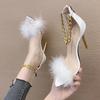 Роскошные женские туфли на высоком каблуке с цепочкой и мехом, дизайнерские брендовые сандалии на массивном каблуке, новые летние сексуальные туфли-лодочки, женские свадебные туфли на каблуке, Zapatos