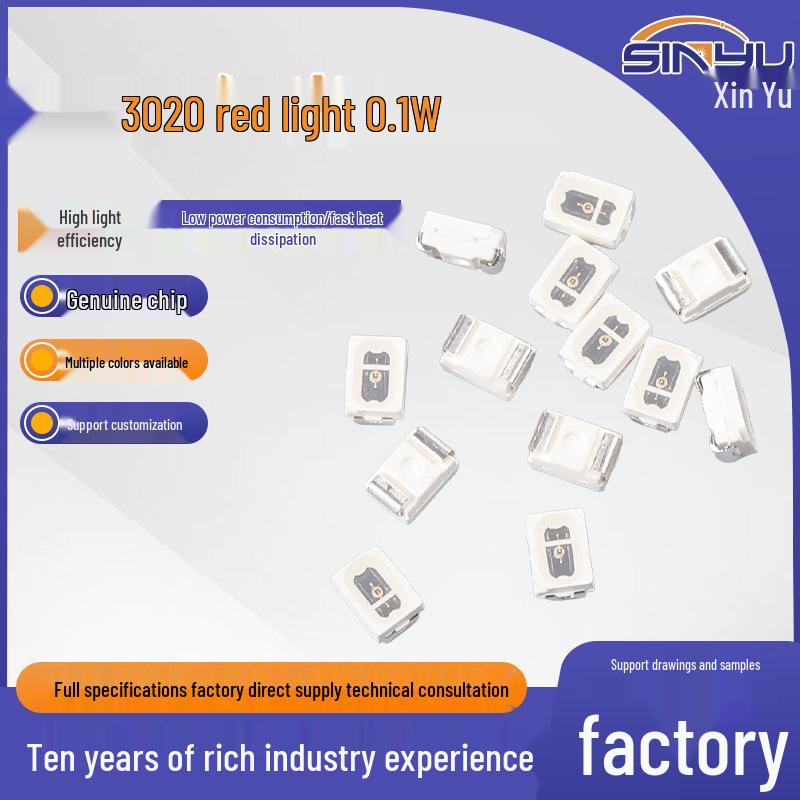 Экологичный красный светодиодный чип 3020 SMD, 0,1 Вт, высокая яркость, идеально подходит для светодиодной ленты