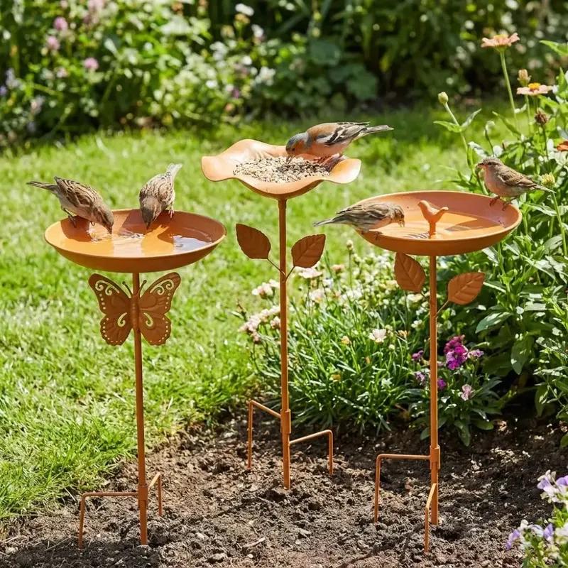 Vintage Style Metal Garden Birdbath Removable Bowl Rust-Proof Iron Bird Feeder Standing Sturdy Freestanding Bird Water Drinker