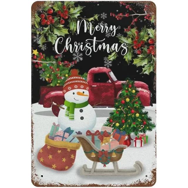 Vintage Merry Christmas Metal Tin Sign Rustic Wall Art Plaque for Home Cafe Garden Bar Club Man Cave Perfect Holiday Decor