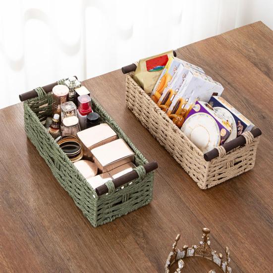 Прямоугольная корзина для хранения с ручкой, большая вместимость, многоцелевое декоративное плетеное украшение ручной работы