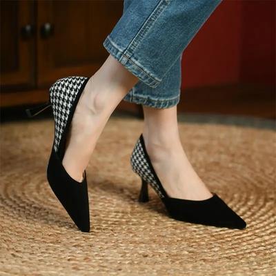 Мода Натуральная Кожа Повседневные Высокие Каблуки на Каблуке Острый Носок Стилето Женская Летняя Обувь Туфли для Женщин 2024 Туфли-лодочки Новейшая Весна