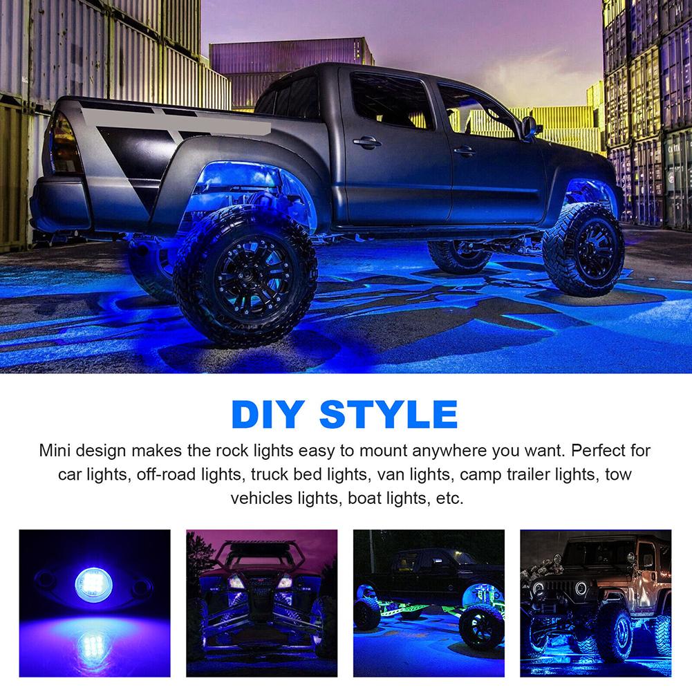 4 Pods Underglow RGB Rock Lights High Bright Водонепроницаемый IP67 Освещение колесных арок Лампа Подсветка днища Аксессуары