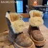 Ботильоны на платформе для снега, женские, меховые, теплые, замшевые, женские, тренд 2025 года, зимние, короткие, плюшевые, готические, для ходьбы, мотоциклетные, Botas De Mujer