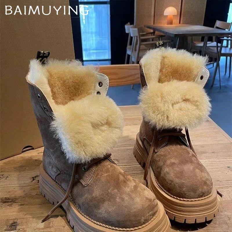 Ботильоны на платформе для снега, женские, меховые, теплые, замшевые, женские, тренд 2025 года, зимние, короткие, плюшевые, готические, для ходьбы, мотоциклетные, Botas De Mujer