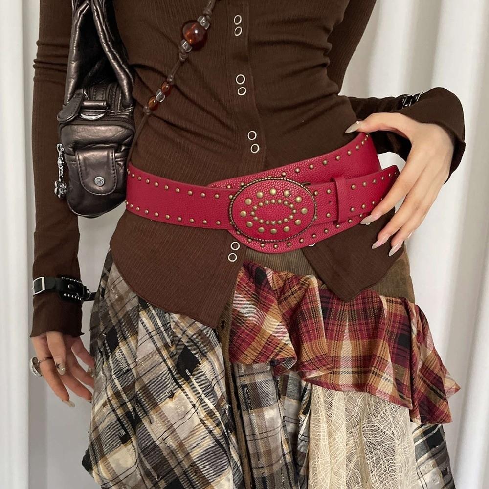 Винтажный женский пояс на талию Готический пояс для платья Джинсовый пояс Модный кожаный пояс с заклепками Уличная одежда