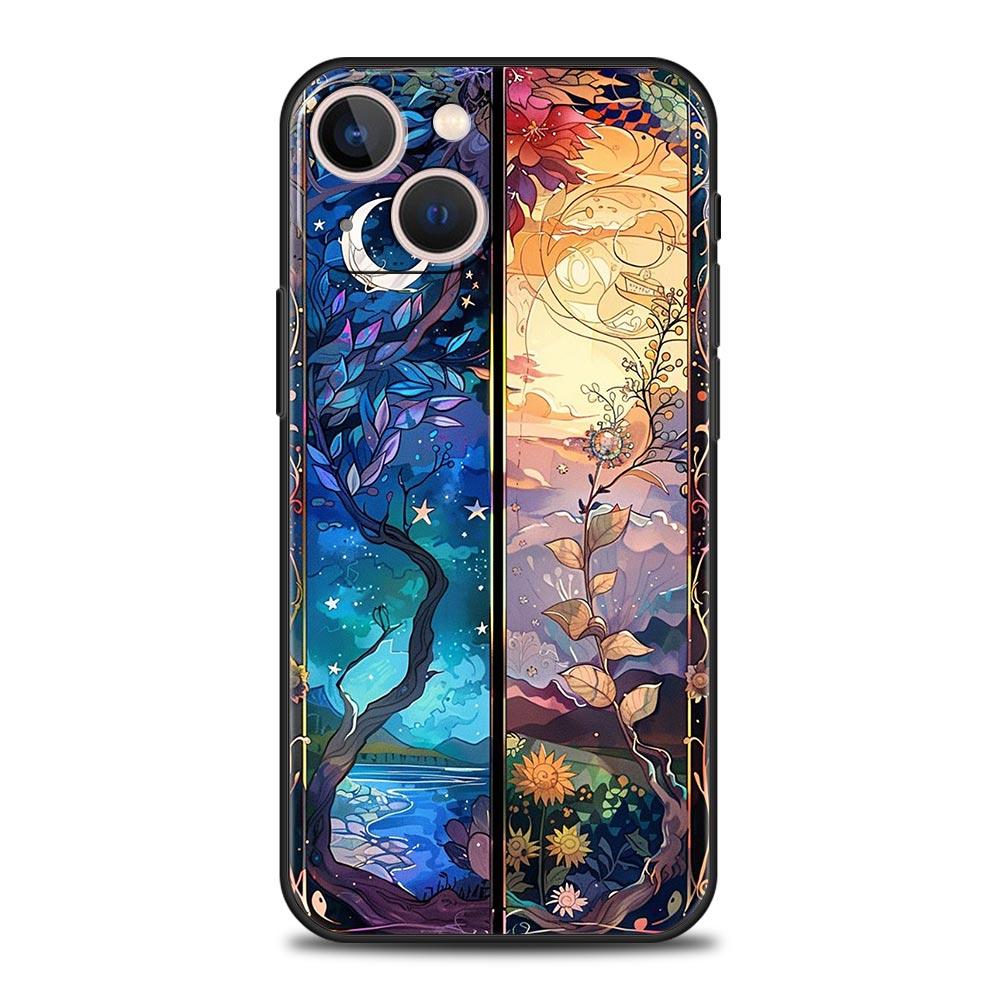 Красивый стеклянный чехол-крышка с изображением Солнца и Луны для iPhone 17 16 15 14 13 12 Pro Max 11 Pro Max 17 AIR Plus Ударопрочный мягкий ТПУ корпус