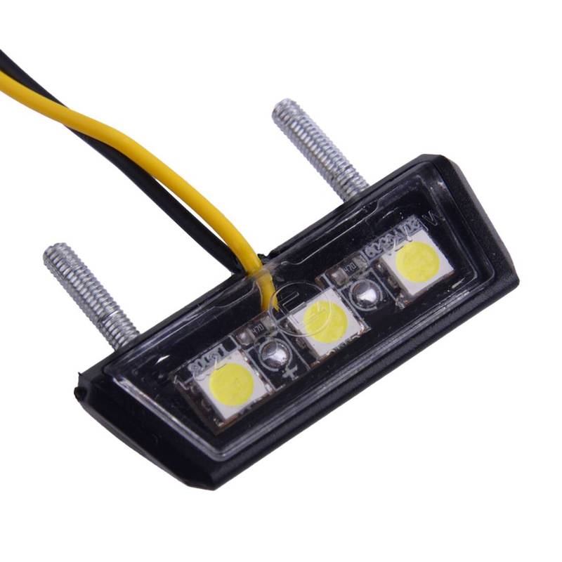 2Pcs Amber 3LED Motorcycle Motorbikes License Plate Light Mini Rear Tail Number Tag Lamp