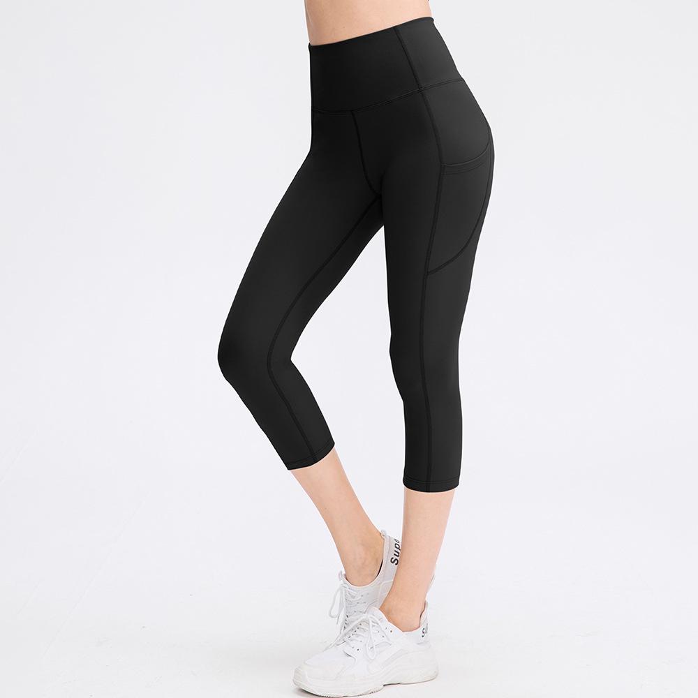 Nude Double-Sided Yoga Pants with Pockets – Women's Elastic, Hip-Lifting, Cropped Fitness Leggings.