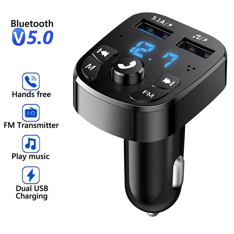 Car Charger Bluetooth 5.0 FM Transmitter Dual USB Fast Charger Handsfree Aux Audio MP3 Player Car Kit