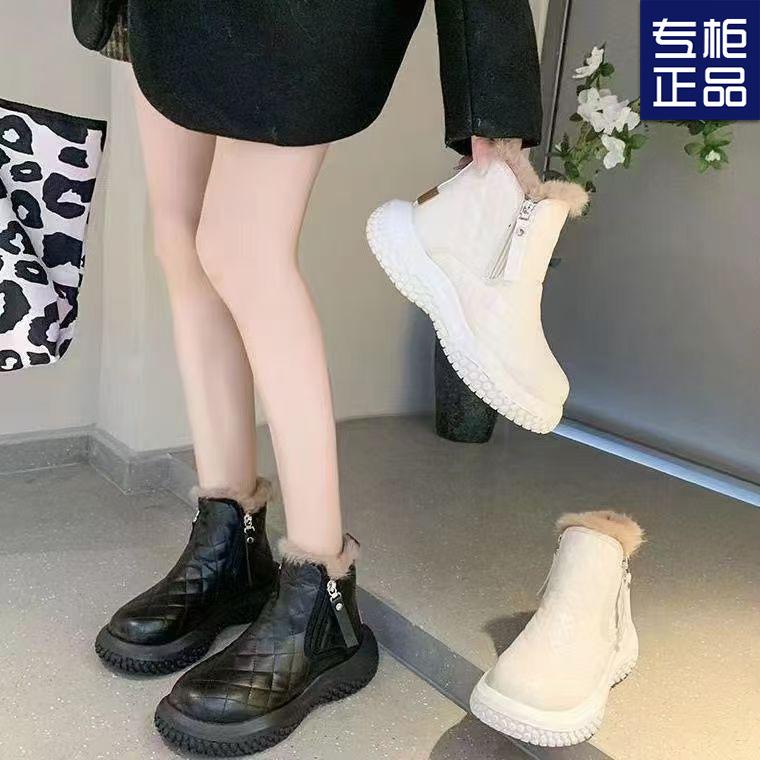 Зимние новые короткие ботинки флисовые утолщенные меховые интегрированные женские туфли зимние ботинки женские короткие теплые хлопковые туфли