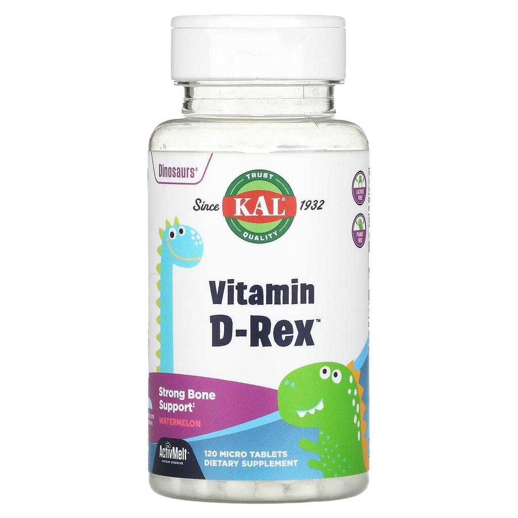 KAL, Dinosaurs, витамин D-Rex, со вкусом арбуза, 600 МЕ, 120 микротаблеток