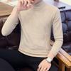 Fall Winter Men Sweater Half-High Collar Knit Thick Plush Lining Elastic Long Sleeves Slim Fit Warm Solid Color Bottoming Knitwear Daily Wear