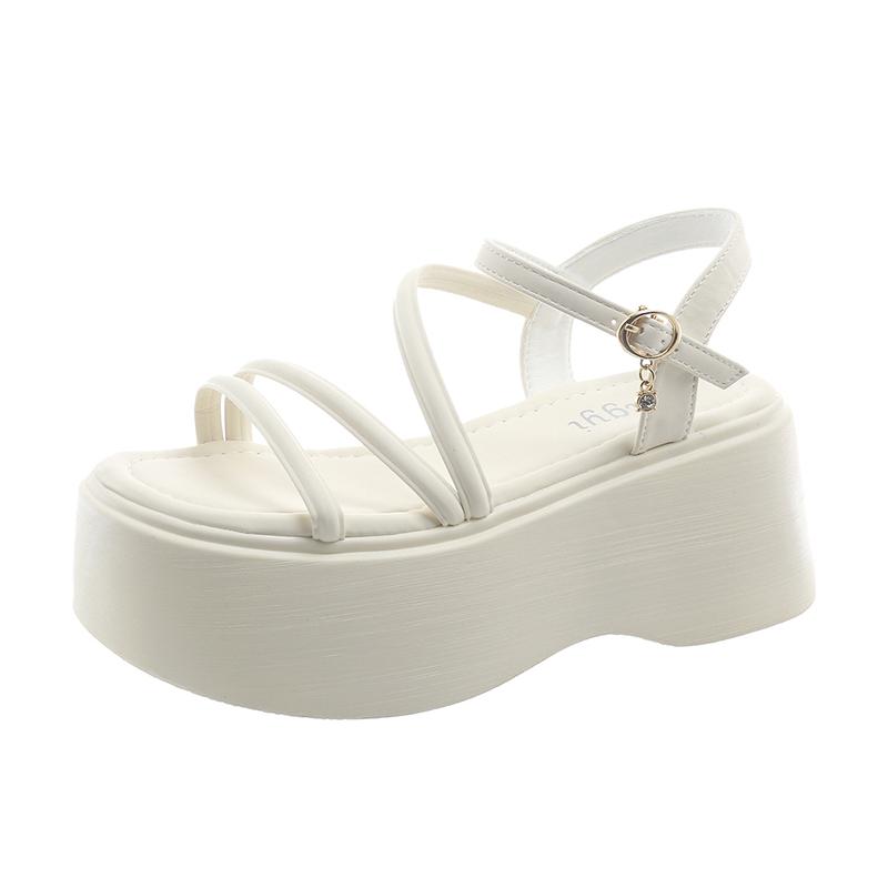 Модные босоножки на платформе 7 см для женщин, лето 2024, новые модные босоножки на высоком каблуке с узкими ремешками для женщин, римские пляжные туфли с открытым носком