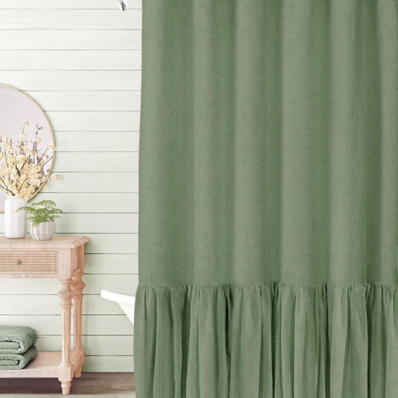 Черные linen шторы для ванной с крючками