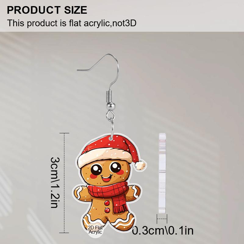 2D Плоские Акриловые Милые Рождественские Серьги-подвески в виде Пряничного человечка с крючком Ювелирные изделия Подарки для женщин Украшения для праздничной вечеринки Шармы