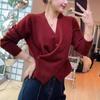 Корейская мода необычный дизайн с перекрестными пуговицами и V-образным вырезом вязаный кардиган свитер с длинным рукавом новый вязаный топ осень и зима повседневная простая одежда 1957