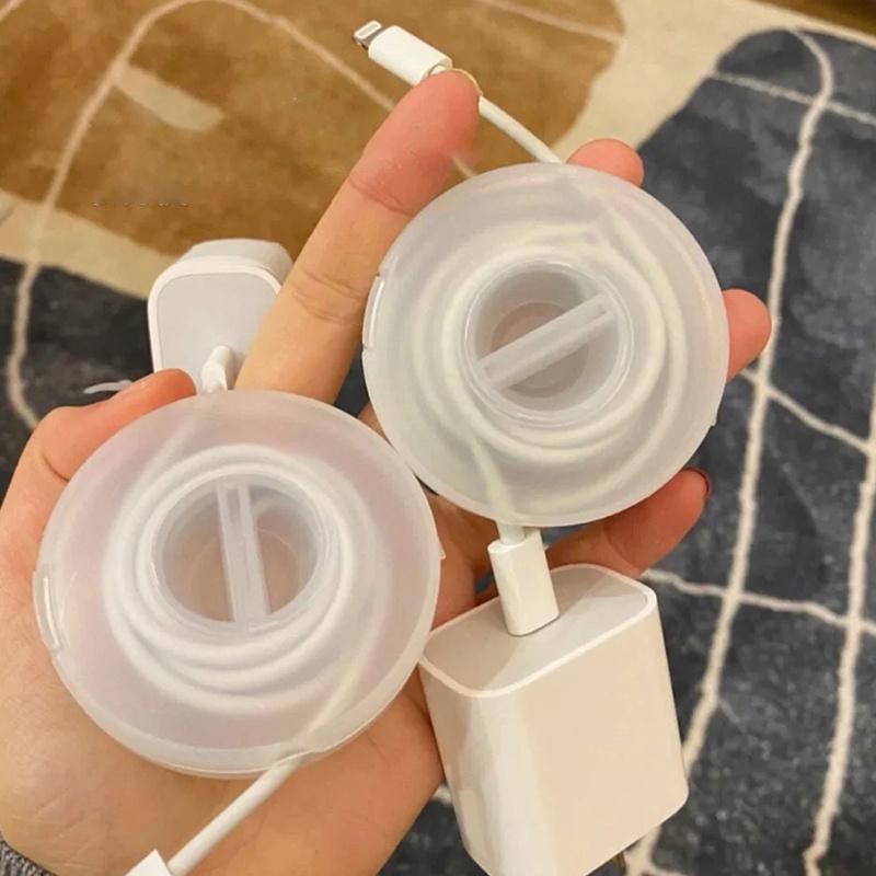 1pcs Transparent Charging Cord Organizer Portable Charger Cord Holder Round Storage Case Retractable Reel Box Cable Winder