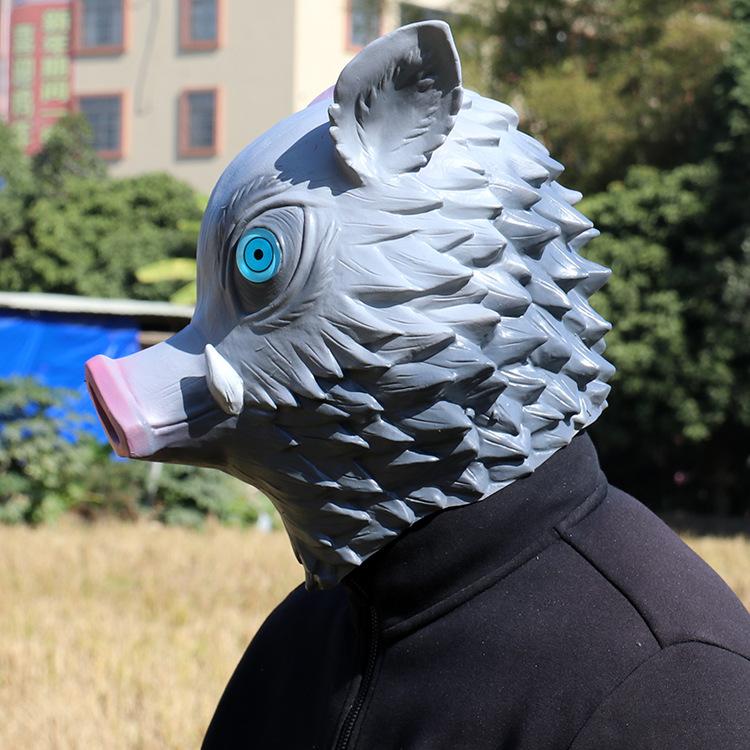 Japanese anime Demon Slayer mask, Inosuke Ushibira costume for anime performances, latex headgear
