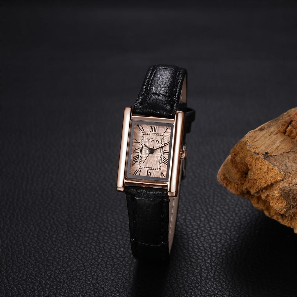Квадратный Простой Стильный Кожаный Римский Аналоговый Регулируемый Кварцевый Модный Черный Подарочный Женский Ремешок Для Часов, Алфавит, Дисплей, Водонепроницаемый, Длина, Часы,